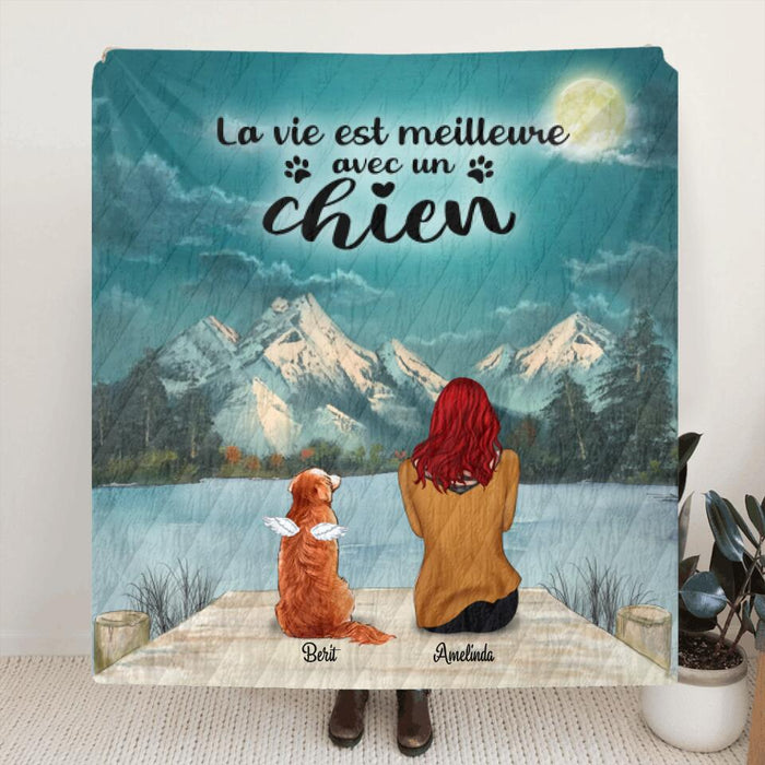 Personalized Dog Mom Quilt/Fleece Blanket - Best Gift Idea For Dog Lovers With Up To 5 Pets - La vie est meilleure avec un chien