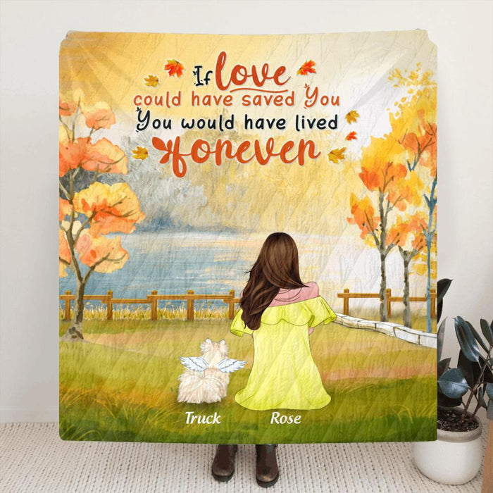 Personalized Memorial Dog Mom Autumn Quilt/Fleece Blanket - Mom With Up to 4 Dogs - Memorial Gift For Dog Lover - 8ALLOF