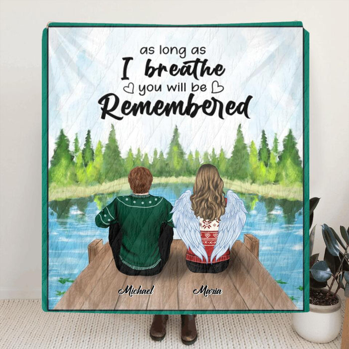 Personalized Memorial Quilt/Fleece Blanket - Up to 4 People & 2 Pets - Best Gift For Family - As Long As I Breathe You Will Be Remembered - HM9JHW