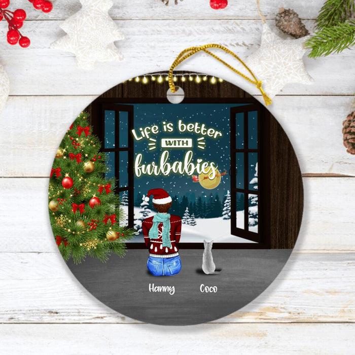 Personalized Christmas By Window Ornament - Man/Woman/Couple With Up to 3 Kids - 4 Pets - Best Gift For Christmas - Happy First Christmas Together