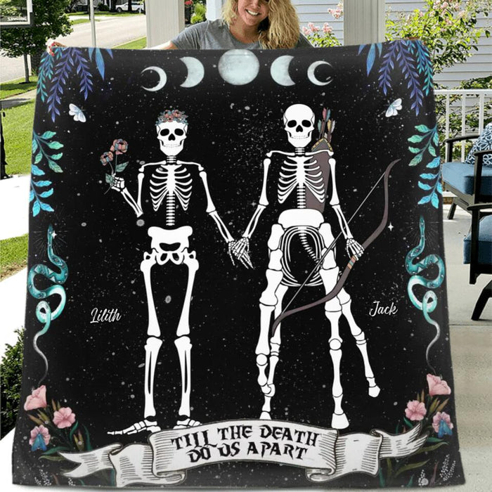 Personalized Horoscope Skeleton Couple Fleece Throw Blanket/Quilt - Gift Idea For Couple, Husband and Wife - Till The Death Do Us Part