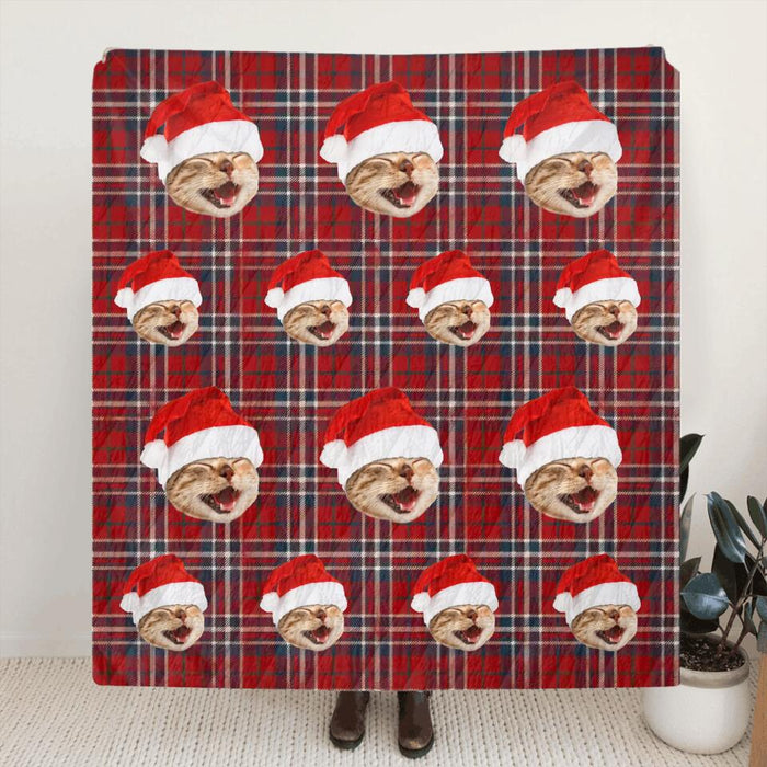 Custom Photo Pet With Christmas Pattern Quilt/Fleece Blanket - Christmas Gift Idea For Pet Lover