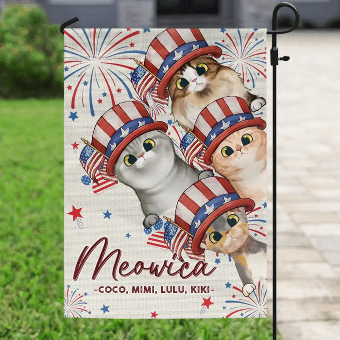 Personalized 4th Of July Pet Flag Sign - Up to 4 Pets - Gift Idea For Independence Day/Dog/Cat Lover - Meowica