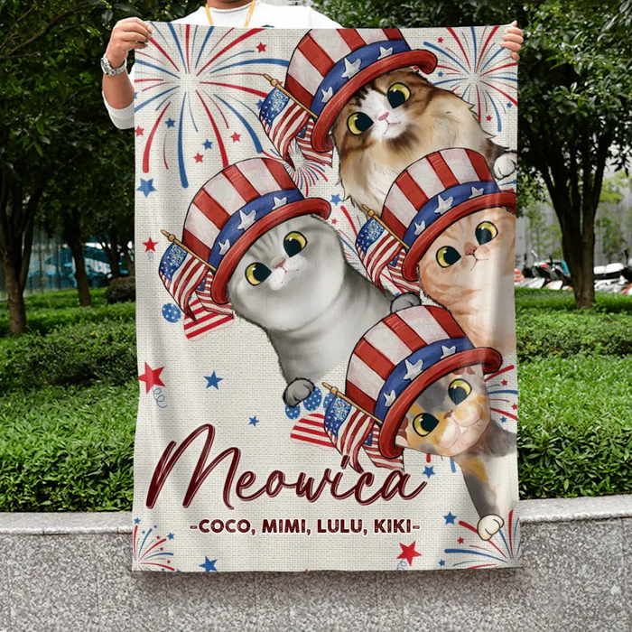 Personalized 4th Of July Pet Flag Sign - Up to 4 Pets - Gift Idea For Independence Day/Dog/Cat Lover - Meowica