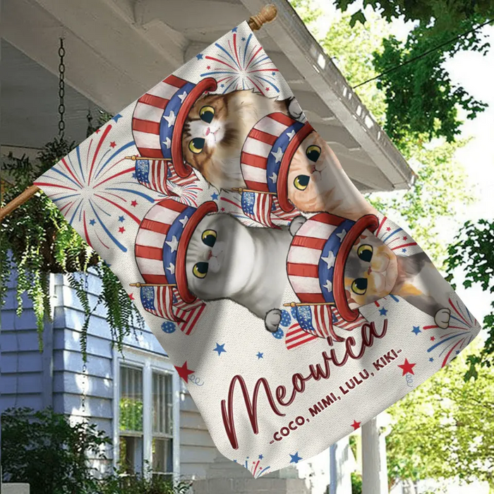 Personalized 4th Of July Pet Flag Sign - Up to 4 Pets - Gift Idea For Independence Day/Dog/Cat Lover - Meowica