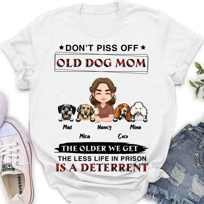 Personalized Dog Mom Shirt/Hoodie/Long sleeve/Sweatshirt - Gift Idea For Dog Mom/Dog Lovers - Up to 4 Dogs - Don't Piss Off Old Dog Mom