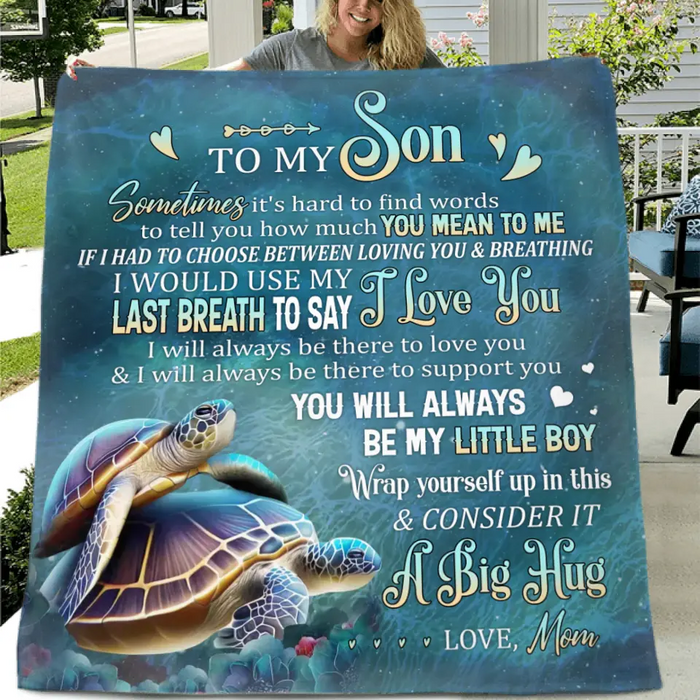 Custom To My Son/Daughter Fleece Throw Blanket & Quilt - Gift Idea From Mom To Son/Daughter - Wrap Yourself Up In This & Consider It A Big Hug