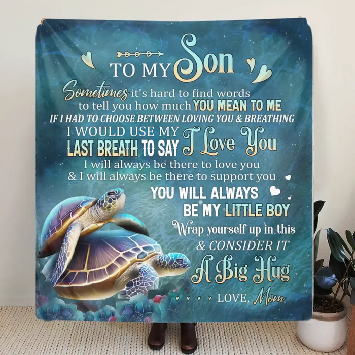 Custom To My Son/Daughter Fleece Throw Blanket & Quilt - Gift Idea From Mom To Son/Daughter - Wrap Yourself Up In This & Consider It A Big Hug