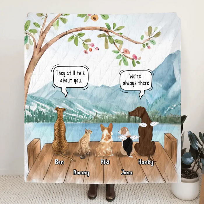 Personalized Memorial Pet Quilt/Fleece Blanket/Pillow Cover - Up to 5 Pets - Memorial Gift Idea For Dog/Cat Lovers - They Still Talk About You