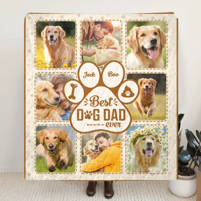 Personalized Dog Dad Fleece Throw Blanket/Quilt - Upload Photos - Father's Day Gift Idea for Dog Owners - Best Dog Dad Ever