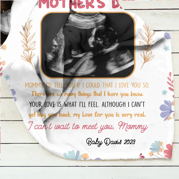 Personalized 1st Mother's Day Fleece Throw Blanket/Quilt - Upload Photo - I Can't Wait To Meet You, Mommy