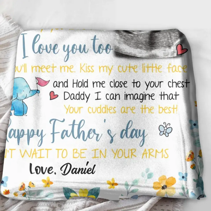Personalized Baby Photo Quilt/Fleece Throw Blanket - Gift Idea For Father's Day - Dear Daddy Very Soon My Life Will Start