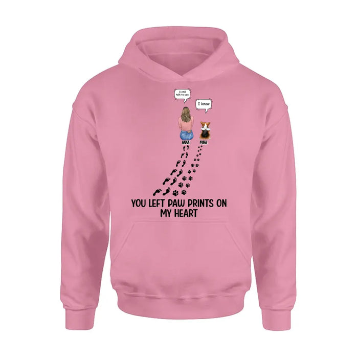Personalized Memorial Paw Prints T-shirt/Long Sleeve/Sweatshirt/Hoodie - Up to 4 Pets - Gift Idea For Dog/Cat/Rabbit Lover - Mother's Day/Father's Day Gift - You Left Paw Prints On My Heart