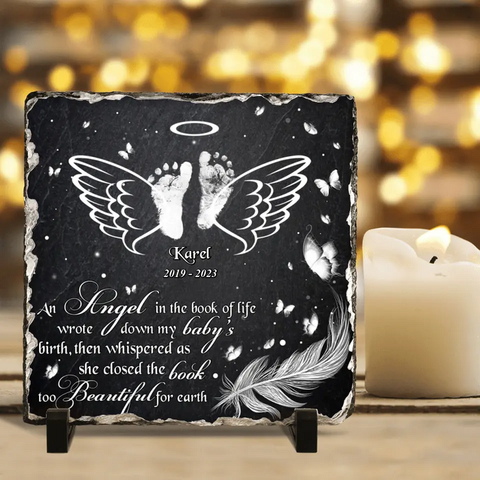 Personalized Baby In Heaven Square Lithograph - Memorial Gift Idea for Mother's Day/Father's Day - An Angel In The Book Of Life Wrote Down My Baby's Birth