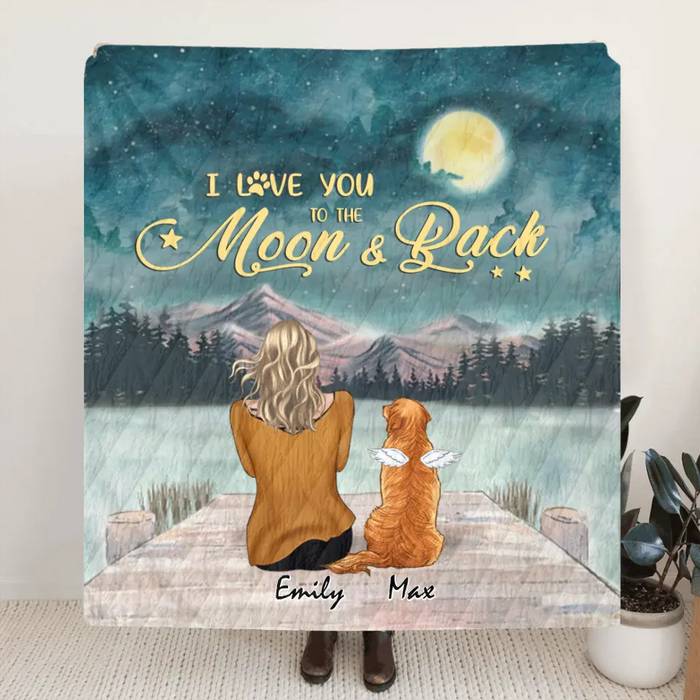 Personalized Pet Mom Quilt/Fleece Blanket - Up to 6 Pets - Gift Idea For Dog/Cat lover - I Love You To The Moon And Back