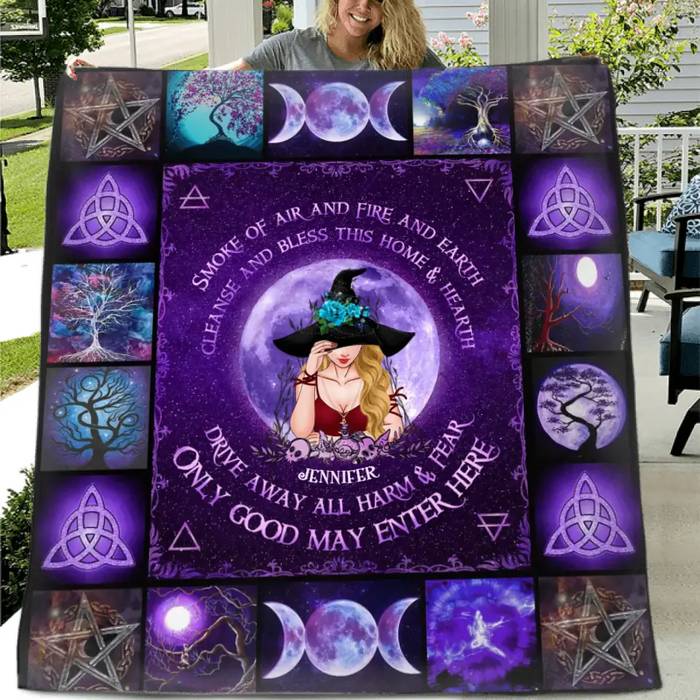 Personalized Witch Quilt/Fleece Blanket - Drive Away All Harm & Fear, Only Good May Enter Here