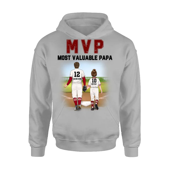 Personalized Baseball Dad Shirt/Pullover Hoodie/Long sleeve/Sweatshirt - Gift Idea For Father's Day/Father/Son/Daughter - MVP Most Valuable Papa