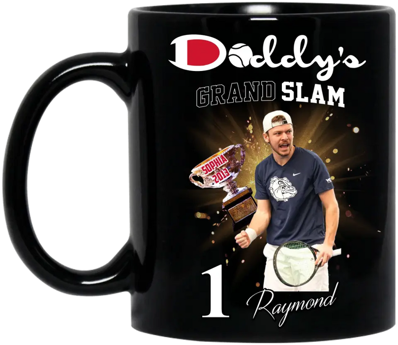 Personalized Daddy Coffee Mug - Up to 4 Children - Father's Day Gift Idea for Tennis Lovers - Daddy's Grand Slam