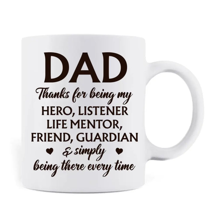 Personalized Baseball Dad Coffee Mug - Father's Day Gift Idea for Baseball Lovers - Thanks For Being My Hero