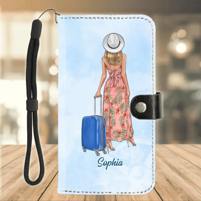Personalized Traveling Girl Phone Wallet - Gift Idea For Traveling Lovers - Catch Flights Not Feelings