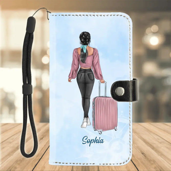 Personalized Traveling Girl Phone Wallet - Gift Idea For Traveling Lovers/Girl - Catch Flights Not Feelings