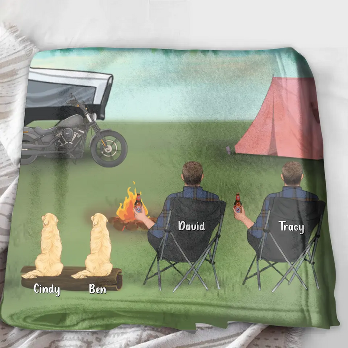 Personalized Camping Pillow Cover/Fleece Throw Blanket/Quilt - Gift For Camping Lovers With 3 Adults - Camping Partner For Life