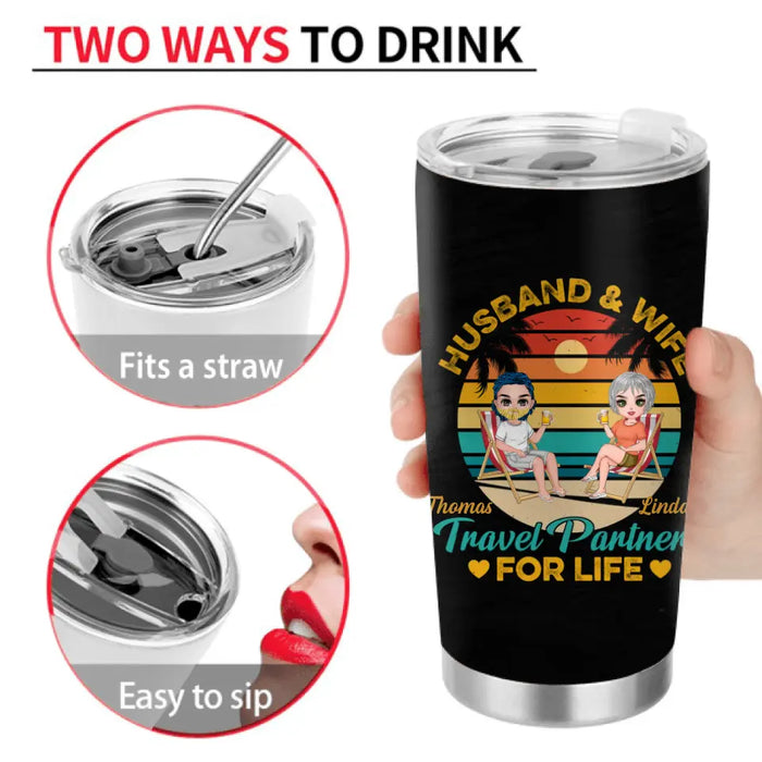 Personalized Traveling Couple Tumbler - Gift Idea For Camping Lovers - Husband & Wife Travel Partners For Life