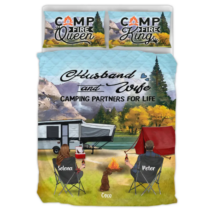 Personalized Famous Places Camping Quilt Bed Sets - Gift for Whole Family, Camping Lovers - Couple/Parents With Up To 4 Pets, 5 Kids - Husband And Wife Camping Partner For Life