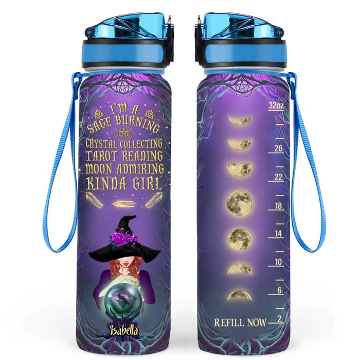 Personalized Witch Water Tracker Bottle - Gift Idea for Witch Lovers - I'm A Sage Burning Crystal Collecting