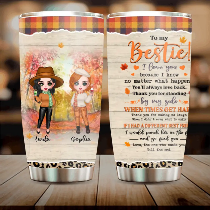 Personalized Autumn Besties Tumbler - Gift Idea For Best Friends With Up To 4 Friends - To My Bestie I Love You