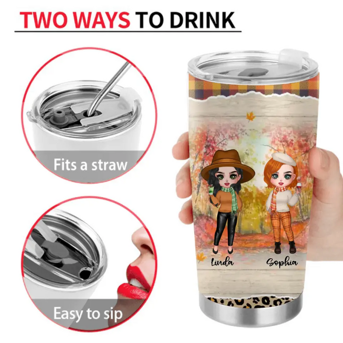 Personalized Autumn Besties Tumbler - Gift Idea For Best Friends With Up To 4 Friends - To My Bestie I Love You