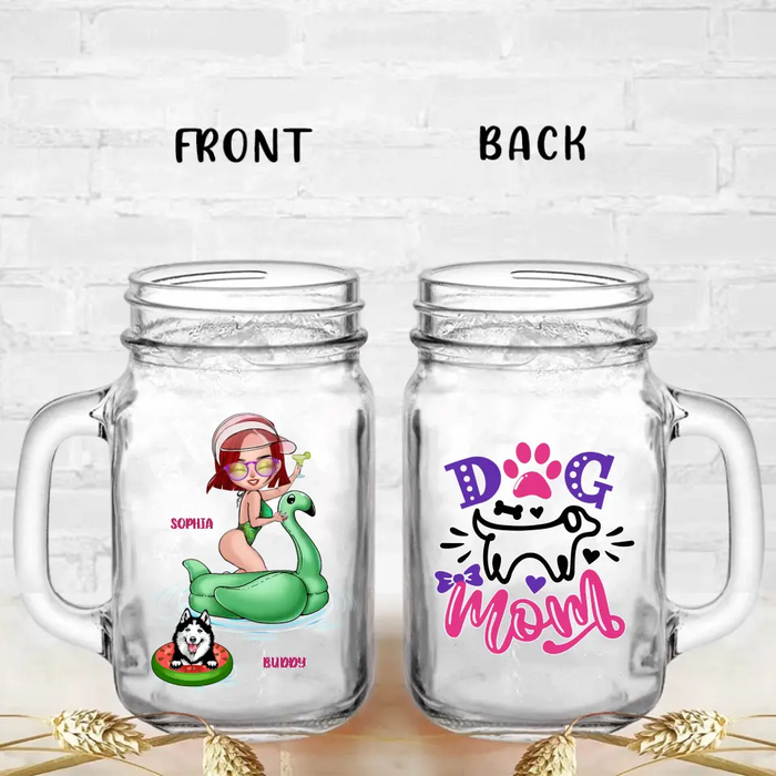 Personalized Dog Mom Mason Jug with Straw - Up to 4 Dogs - Gift Idea for Dog Lovers - Dog Mom