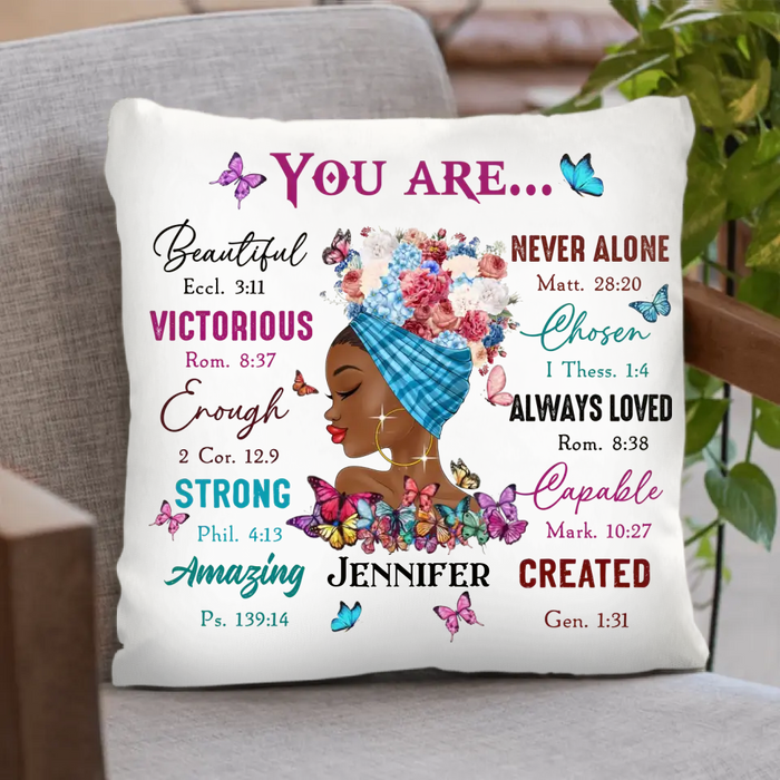 Personalized African American Girl Pillow Cover - Gift Idea For Birthday - You Are Beautiful, Victorious