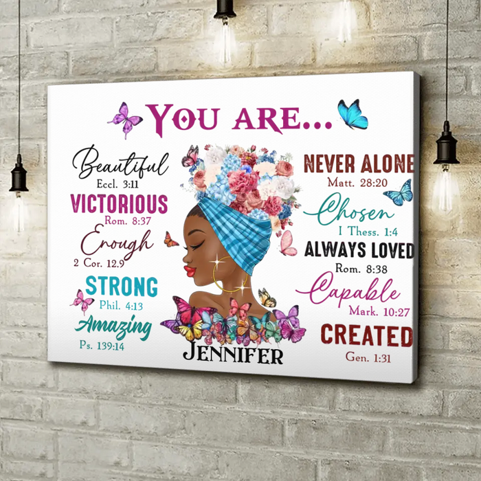 Personalized African American Girl Horizontal Canvas - Gift Idea For Birthday - You Are Beautiful, Victorious