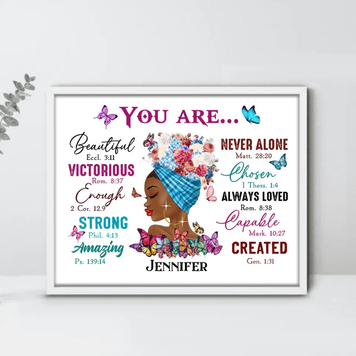 Personalized African American Girl Horizontal Poster - Gift Idea For Birthday - You Are Beautiful, Victorious