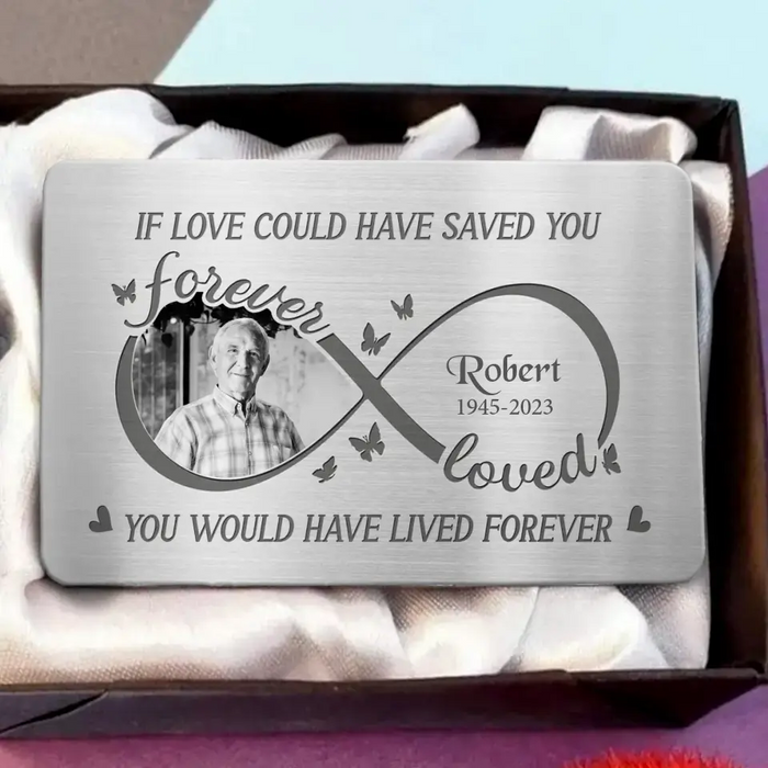 Personalized Memorial Aluminum Wallet Card - Upload Photo - Memorial Gift Idea For Loss Dad/Mom - If Love Could Have Saved You You Would Have Lived Forever
