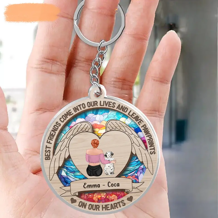 Personalized Memorial Pet Acrylic Keychain - Up to 2 Dogs/Cats - Memorial Gift Idea for Christmas - Best Friends Come Into Our Lives And Leave Pawprints On Our Hearts