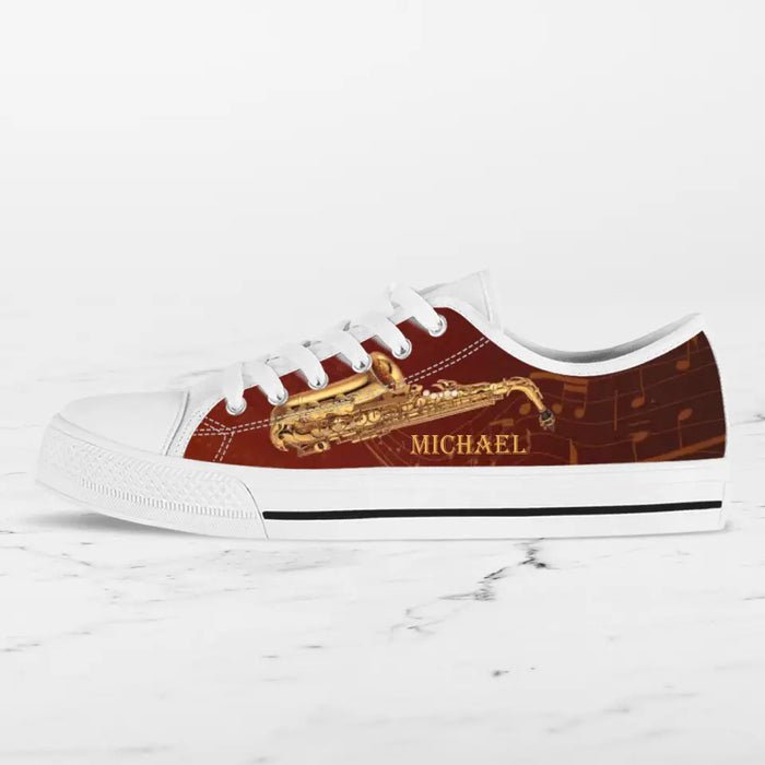 Personalized Saxophone Low Top Sneakers - Best Gift For Saxophone Lovers and Friends