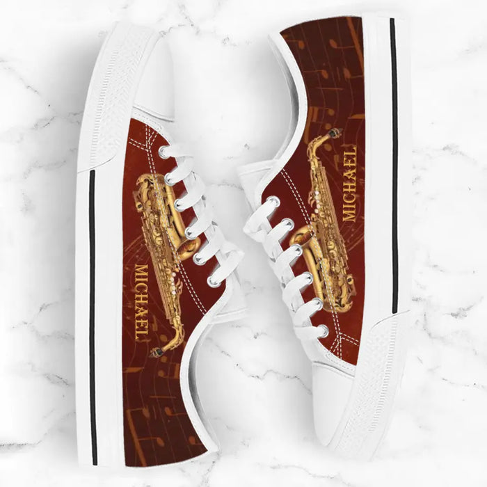 Personalized Saxophone Low Top Sneakers - Best Gift For Saxophone Lovers and Friends