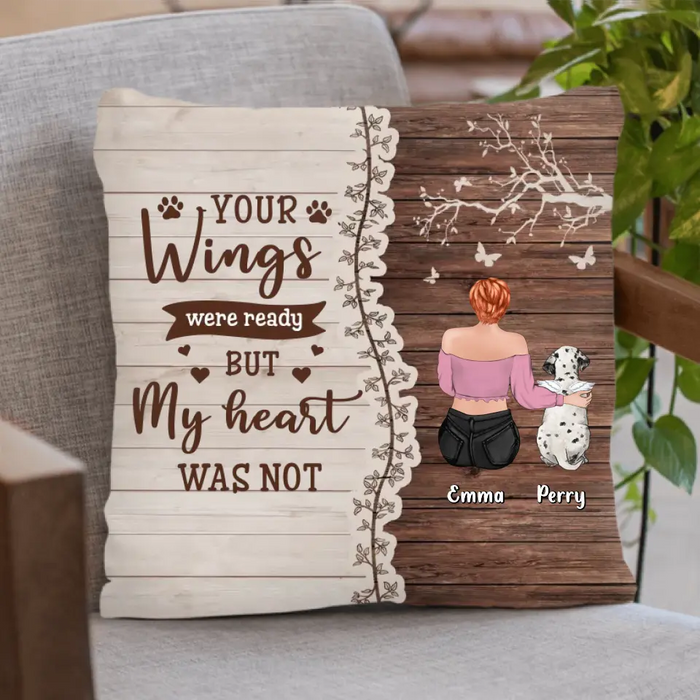 Personalized Memorial Pet Pillow Cover/Quilt/Fleece Throw Blanket - Up to 3 Dogs/Cats - Memorial Gift Idea for Dog/Cat Owners - Your Wings Were Ready But My Heart Was Not