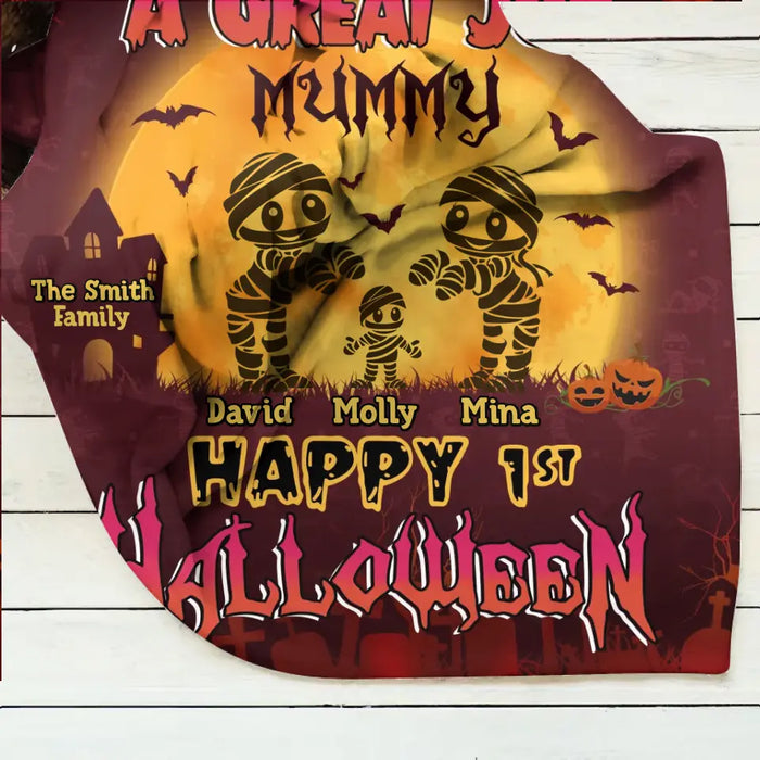 Personalized 1st Halloween Fleece Throw Blanket/Quilt - Gift Idea For Halloween/Family - You're Doing A Great Job Mummy Happy 1st Halloween