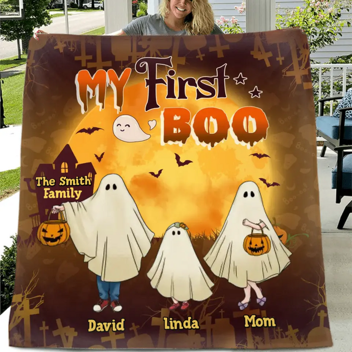 Personalized 1st Halloween Fleece Throw Blanket/Quilt - Gift Idea For Halloween/Family - My First Boo