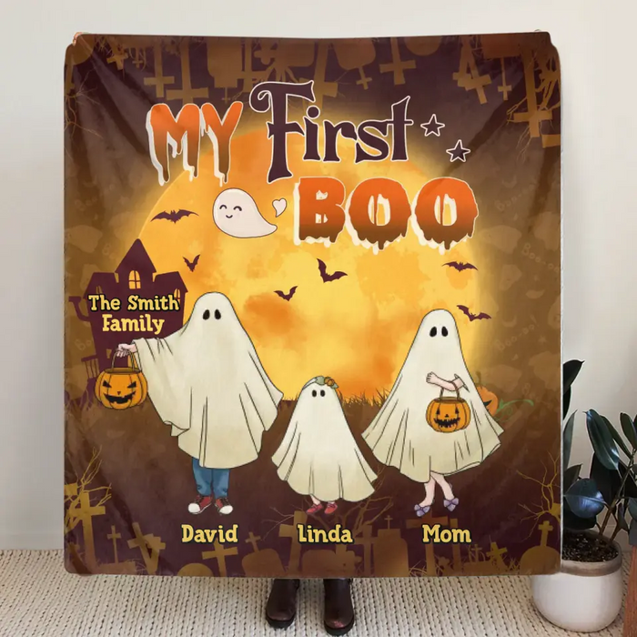Personalized 1st Halloween Fleece Throw Blanket/Quilt - Gift Idea For Halloween/Family - My First Boo