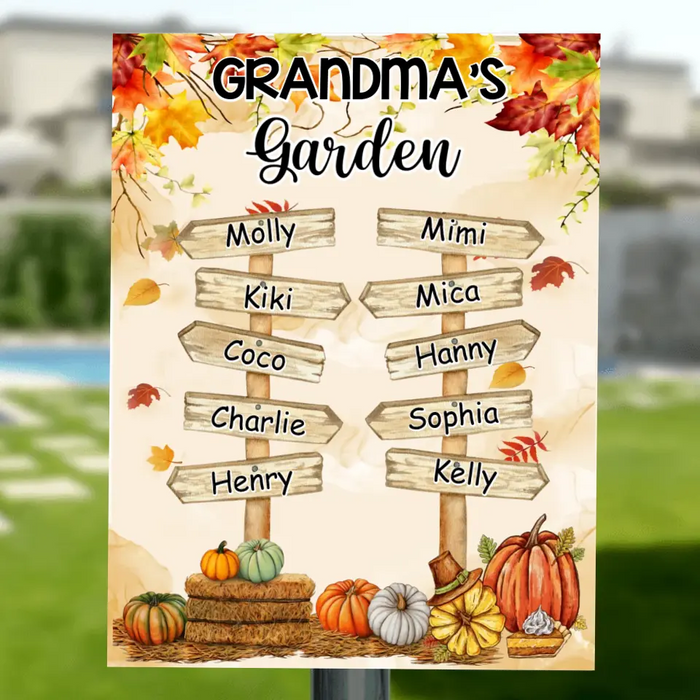 Personalized Grandma Metal Sign - Gift Idea For Grandma - Up to 10 Kids - Grandma's Garden