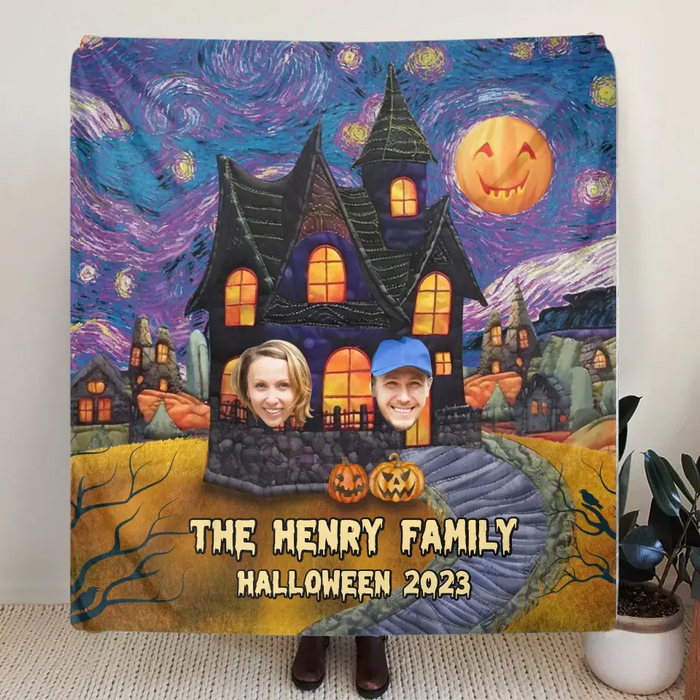 Personalized Halloween Family Quilt/Fleece Throw Blanket - Upload Up to 9 Photos - Gift Idea For Halloween/Family - Halloween 2023