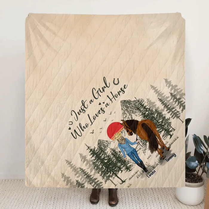 Personalized Horse Girl Fleece Throw Blanket/Quilt - Gift Idea For Horse Lovers - Up To 6 Horses - Just A Girl Who Loves A House