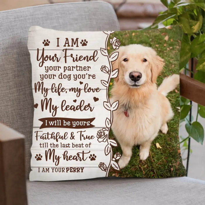 Custom Memorial Dog Pillow Cover/Quilt/Fleece Throw Blanket - Upload Photo - Memorial Gift Idea for Dog Owners - I Am Your Friend Your Partner Your Dog