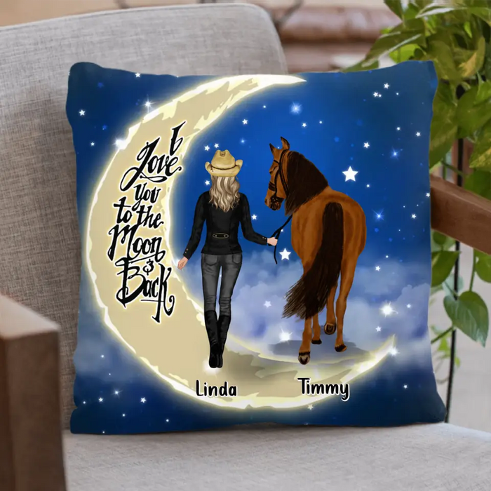 Personalized Horse Girl Pillow Cover/Quilt/Fleece Throw Blanket - Christmas Gift Idea for Horse Lovers - I Love You To The Moon & Back