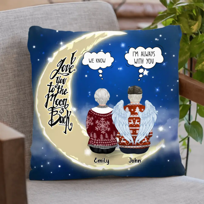 Personalized Memorial Pillow Cover/Quilt/Fleece Throw Blanket - Parents with up to 2 Children - Memorial Gift for Christmas - I Love You To The Moon & Back