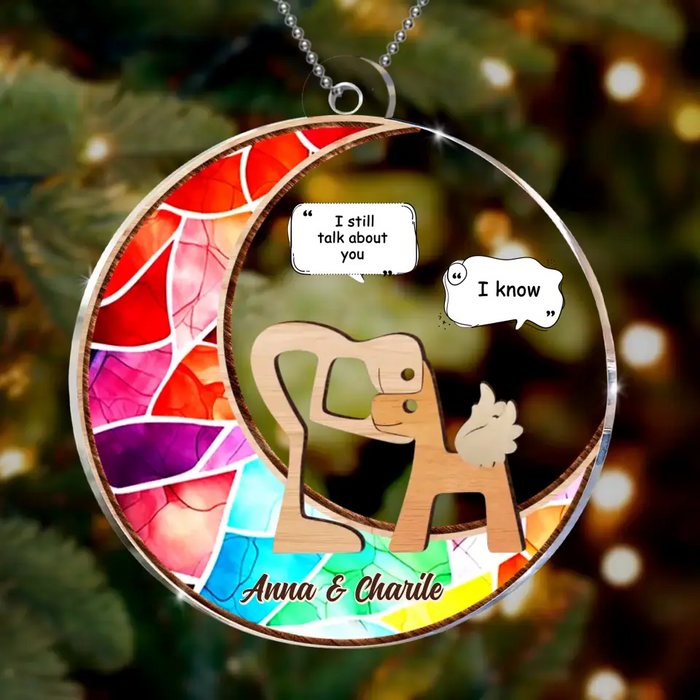 Personalized Memorial Hugging Dog Circle Acrylic Ornament - Memorial Gift Idea For Dog Mom/Pet Owner - Christmas Gift Idea